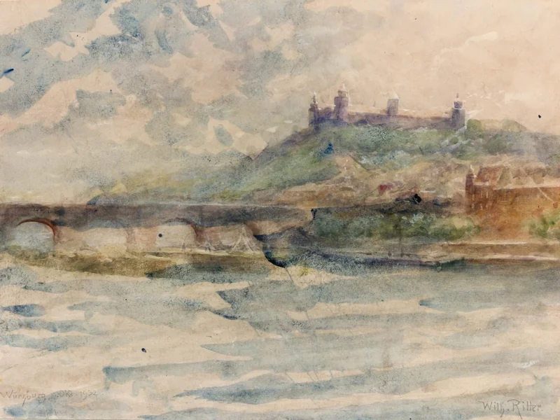 1860-Wilhelm Ritter - Vecchio ponte principale e fortezza di Marienburg a Würzburg, 1932